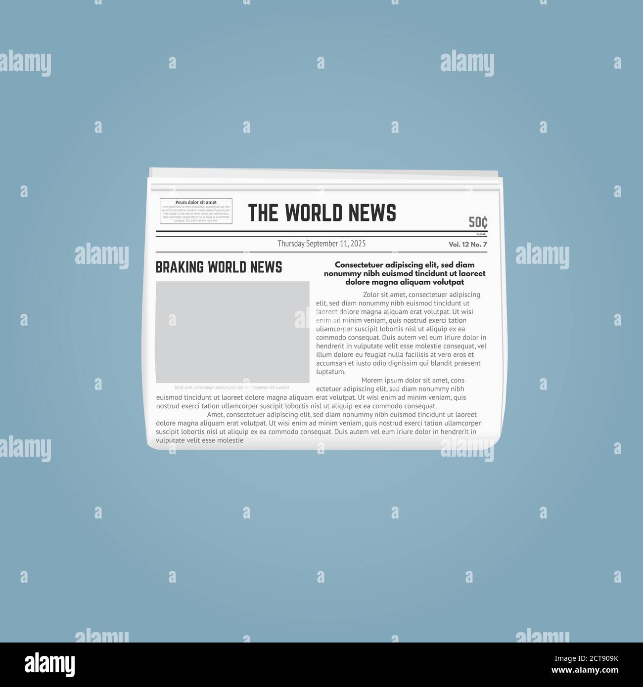 Newspaper Template Folded Newspaper With Blank Picture For Pasting And Text Date And Headlines With Article Text Breaking World News Newspaper Wh Stock Vector Image Art Alamy