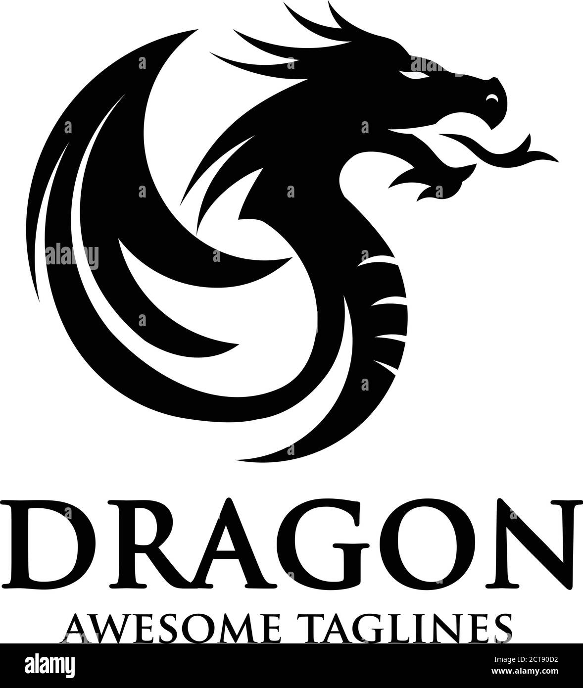 creative dragon silhouette circle logo design vector illustration Stock Vector