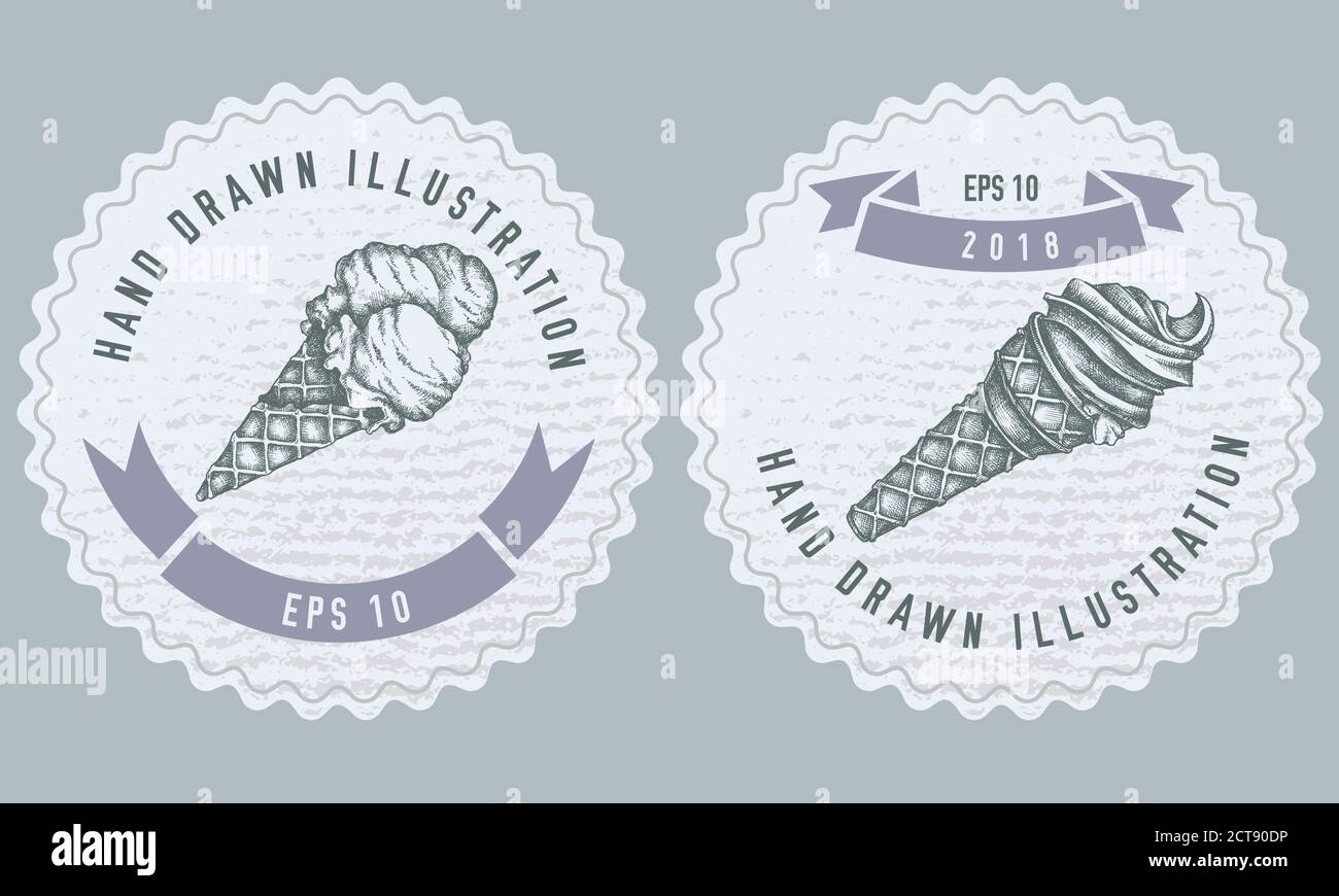 Monochrome labels design with illustration of ice cream cones Stock