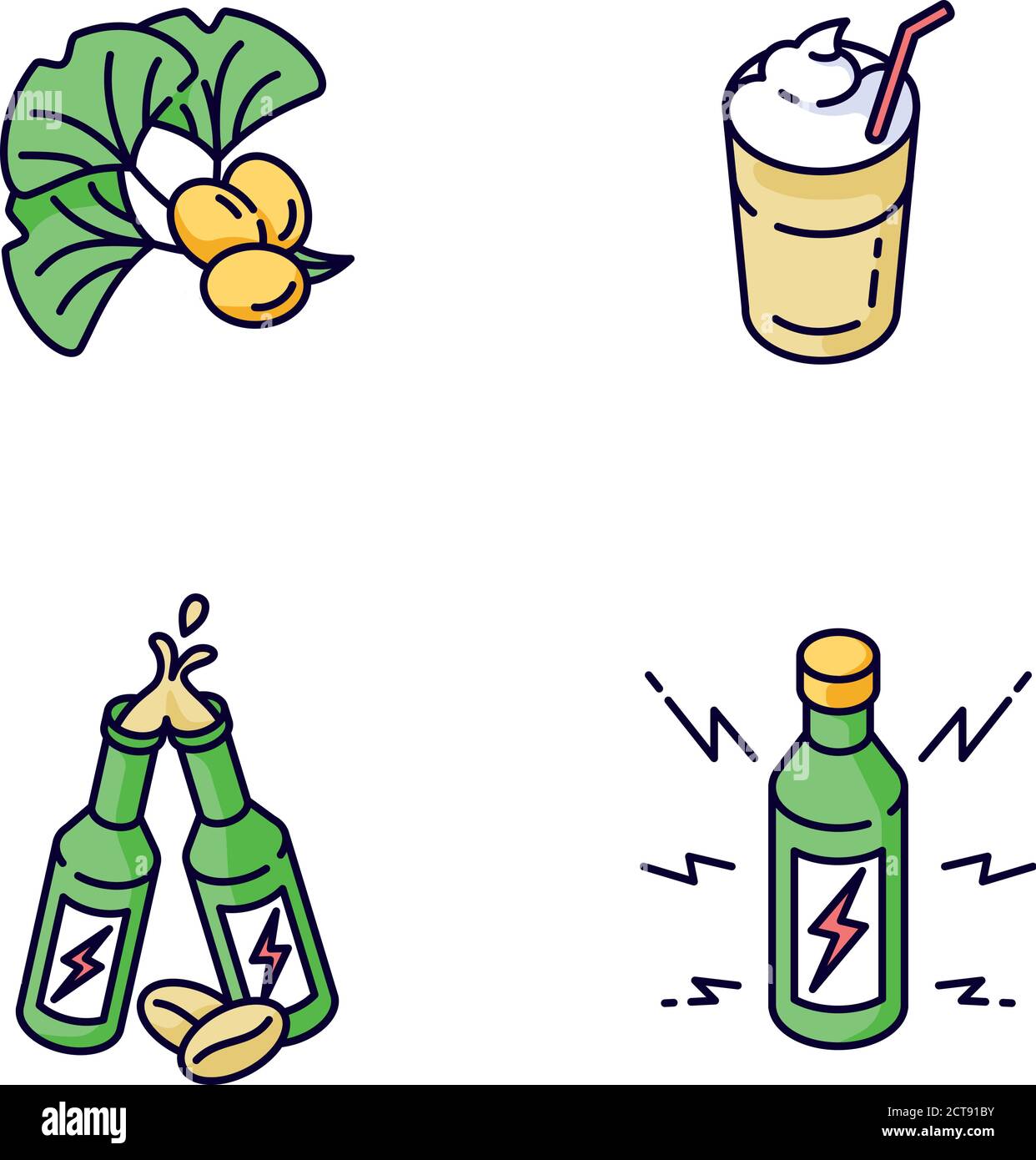 Caffeinated drinks RGB color icons set Stock Vector