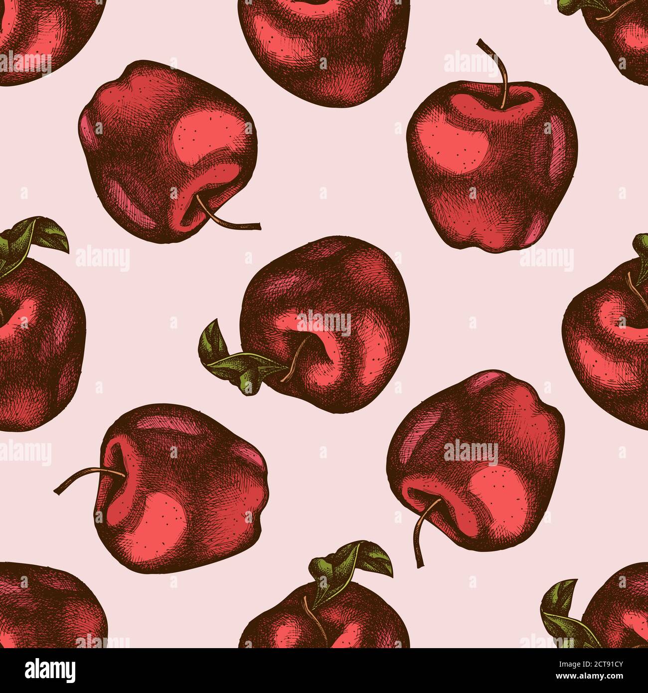 Seamless pattern with hand drawn colored apples stock illustration Stock Vector