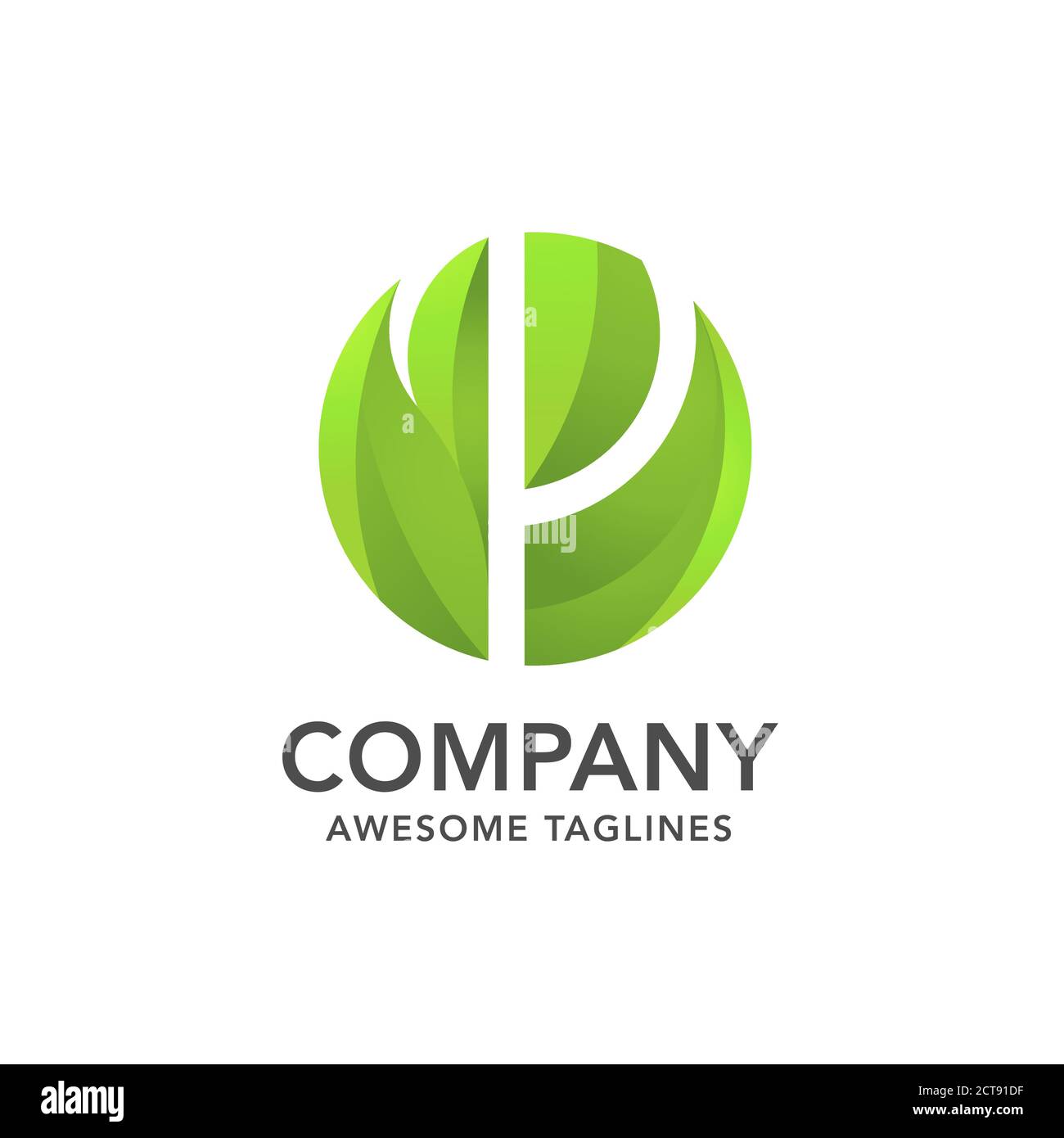 circle green leaf with hidden letter p logo vector concept, creative ...