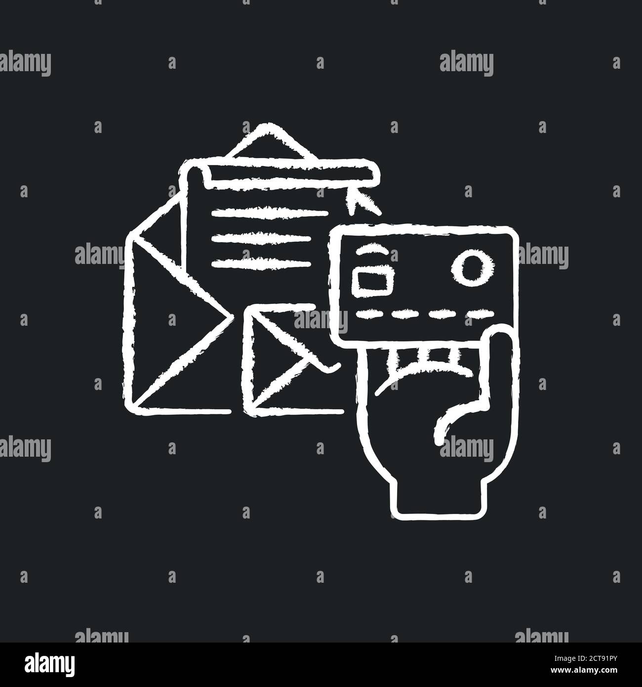 Postage payment chalk white icon on black background Stock Vector
