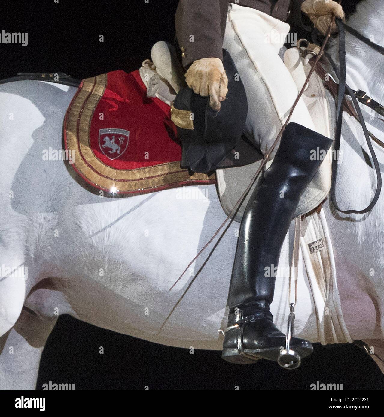 THE SPANISH RIDING SCHOOL PERFORM AT THE WEMBLEY ARENA, LONDON. PHOTO