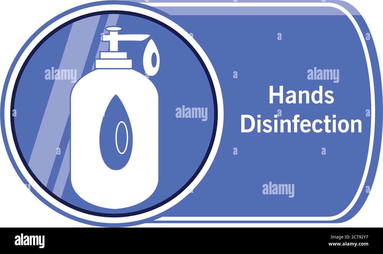 hands desinfection with sanitizer bottle in warning sign detailed style icon design of New normal and Covid 19 virus theme Vector illustration Stock Vector
