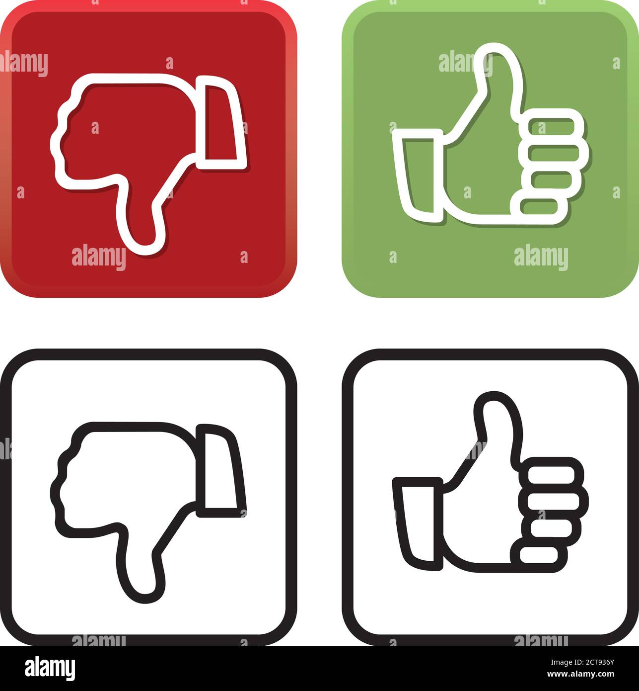 Thumbs Up and Thumbs Down in Color and Black Vector Illustration Stock Vector
