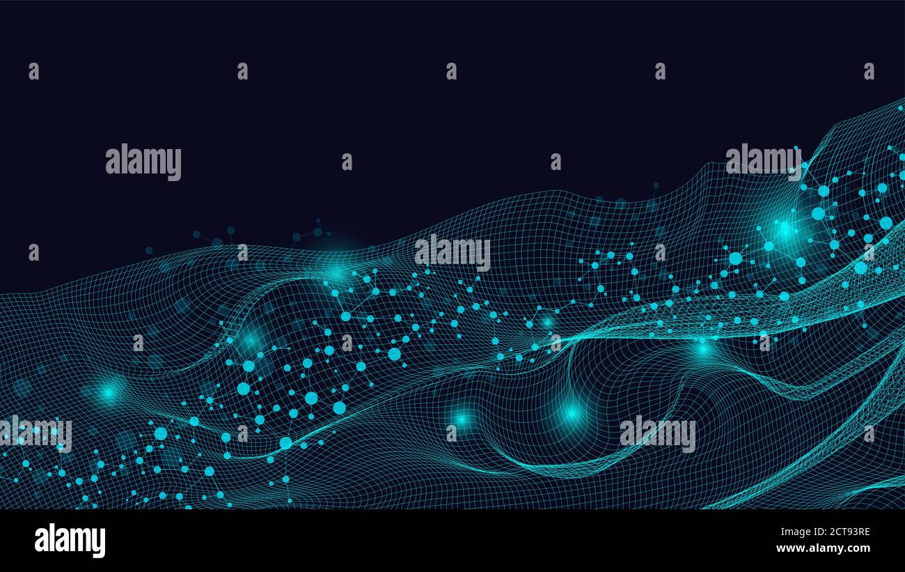 Geometric abstract background with connected line and dots. Structure molecule and communication. Big Data Visualization. Medical, technology, science Stock Vector