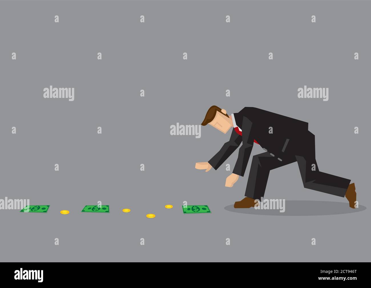 Cartoon man wearing suit bends over to pick up money lying on the ground.  Vector illustration on finding easy money and get-rich-rich concept  isolated Stock Vector Image & Art - Alamy