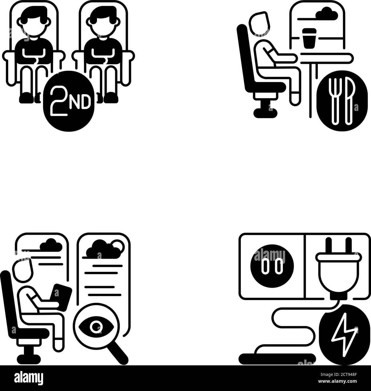 Economy class train services black linear icons set Stock Vector