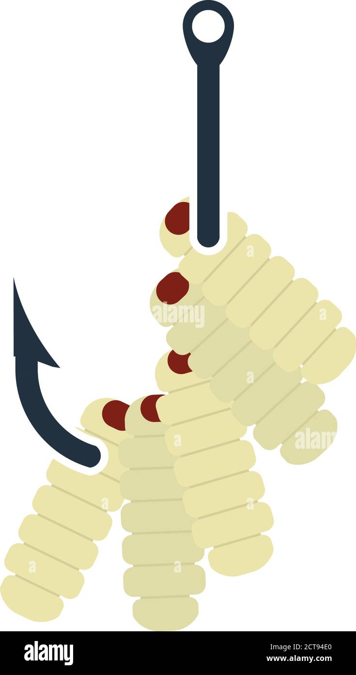 Icon Of Worm On Hook. Flat Color Design. Vector Illustration. Stock Vector
