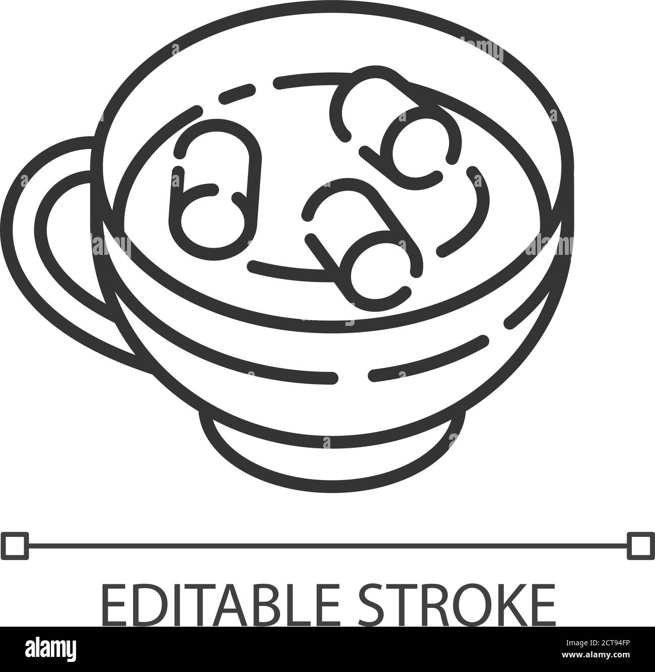 Homemade hot chocolate with marshmallows linear icon Stock Vector