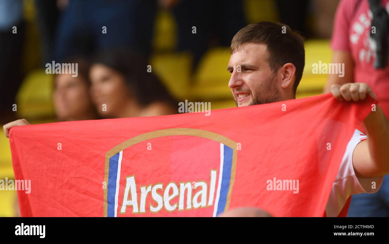 An Arsenal fans shows his loyal support for his team  Watford v Arsenal Premier League - Vicarage Road  Copyright Picture : Mark Pain 27/08/2016    PH Stock Photo