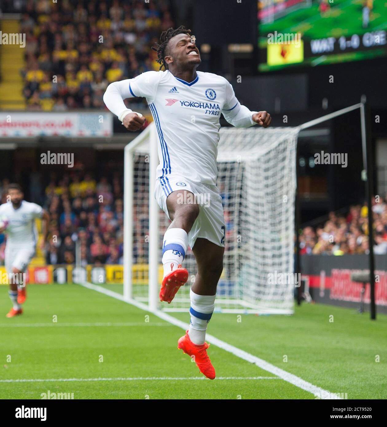 MICHY BATSHUAYI CELEBRATES SCORING CHELSEA’S EQUALISER 1-1 Watford v 