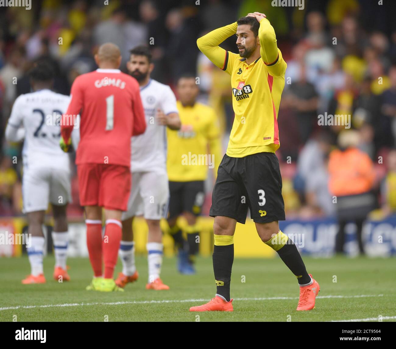 Britos dejected after defeat to Chelsea  Watford v Chelsea Premier League - Vicarage Road Stadium  Copyright Picture : Mark Pain 20/08/2016    PHOTO C Stock Photo