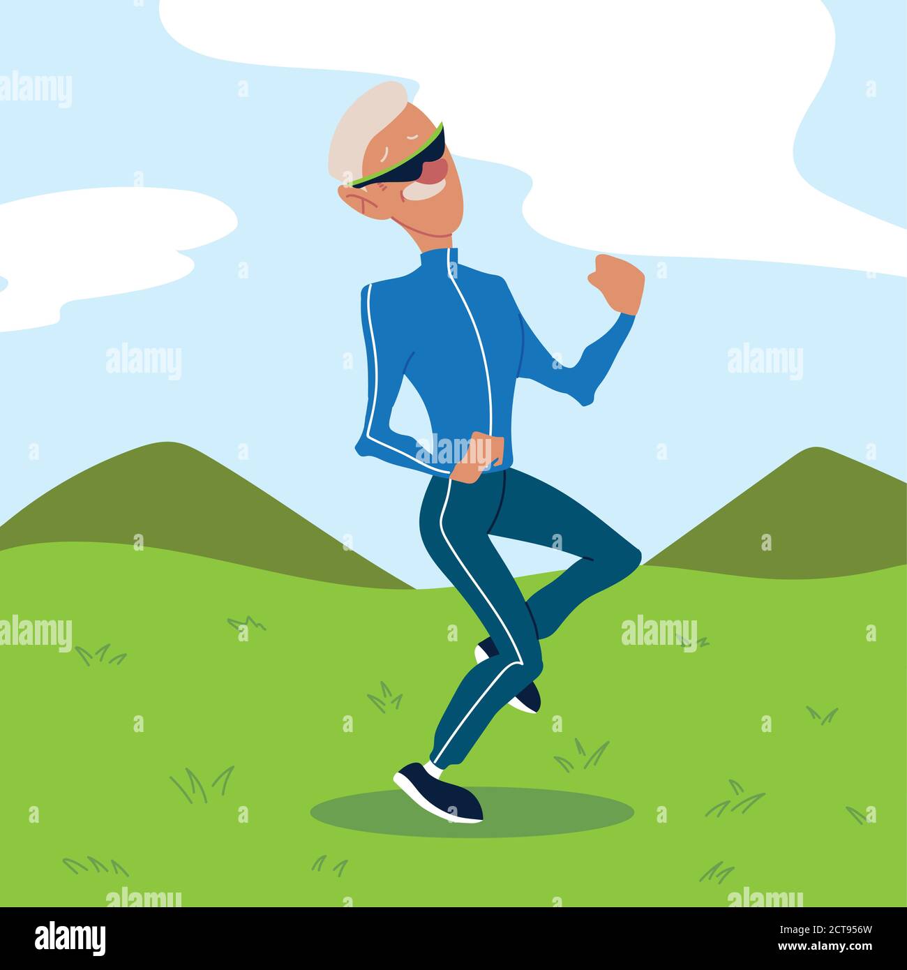 old man running in the park, active senior vector illustration design Stock Vector