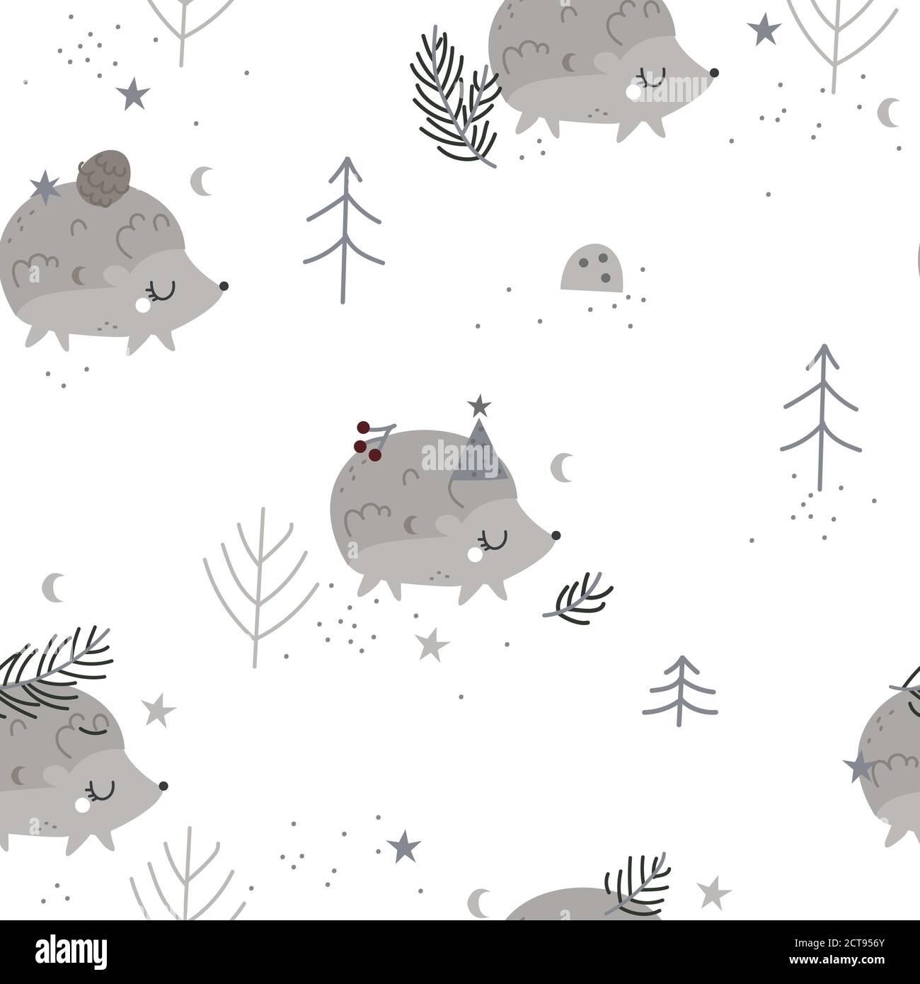 Christmas seamless pattern with hedgehogs. Stock Vector