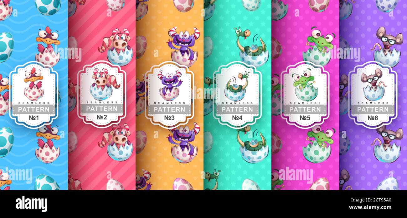 Cute animal - set seamless pattern Stock Vector
