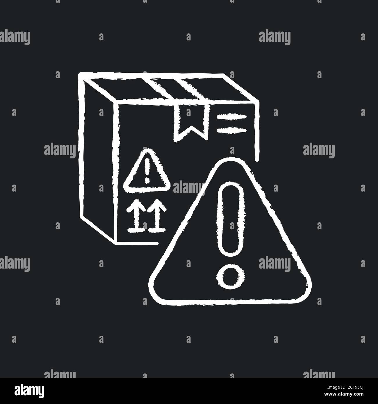 Dangerous cargo chalk white icon on black background Stock Vector