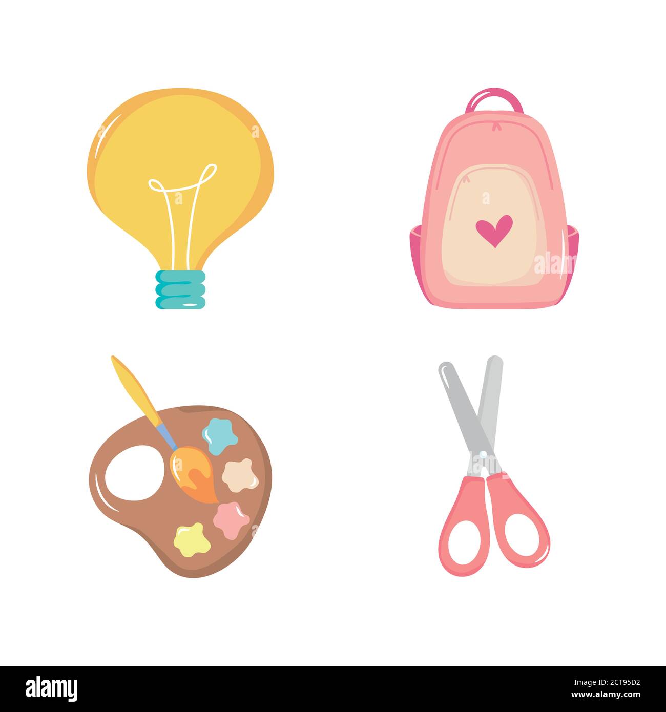bulb light and back to school icon set over white background, colorful ...