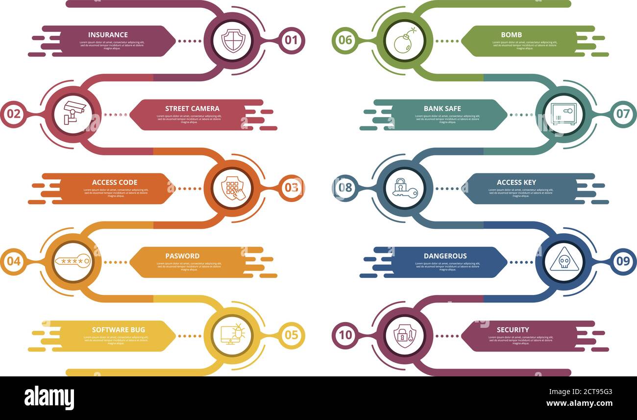 Infographic Security template. Icons in different colors. Include ...
