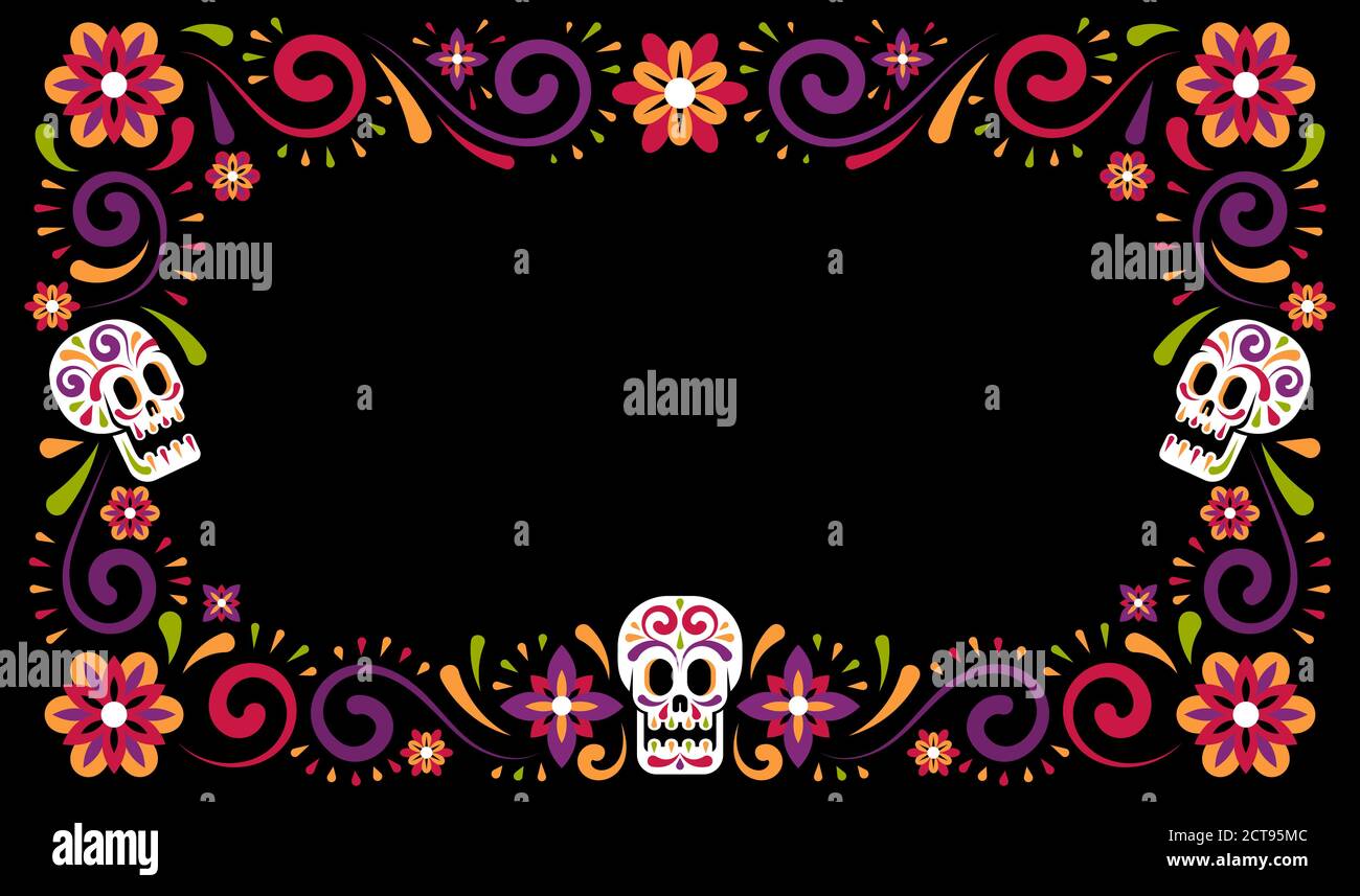 Day of dead mexican carnival celebration frame design with sugar skull Stock Vector