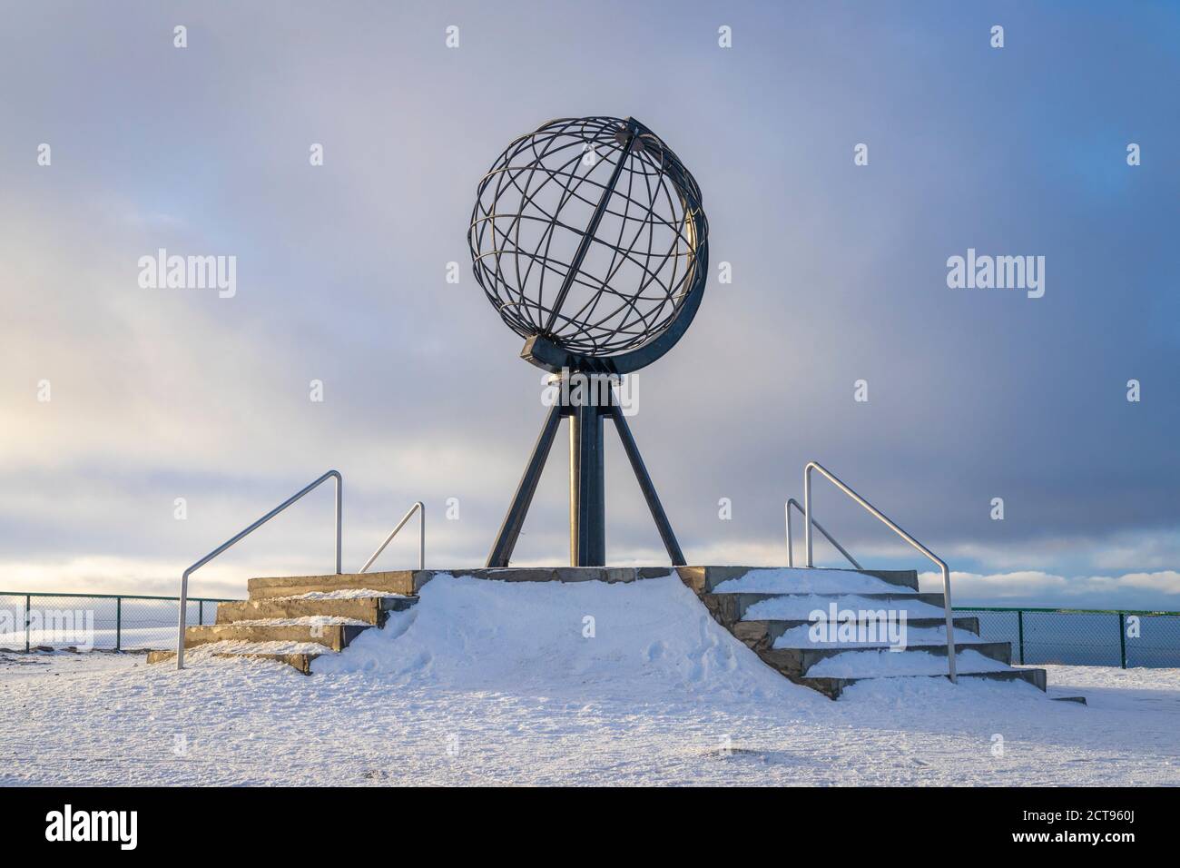 The world globe at the Nordkapp, Norway Stock Photo