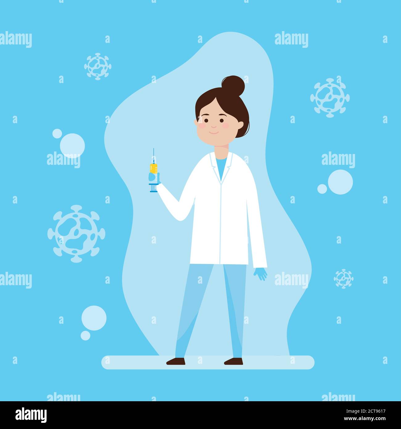 Vaccine research design, cartoon woman doctor holding a vaccine syringe  icon over blue background, colorful design, vecotr illustration Stock  Vector Image & Art - Alamy