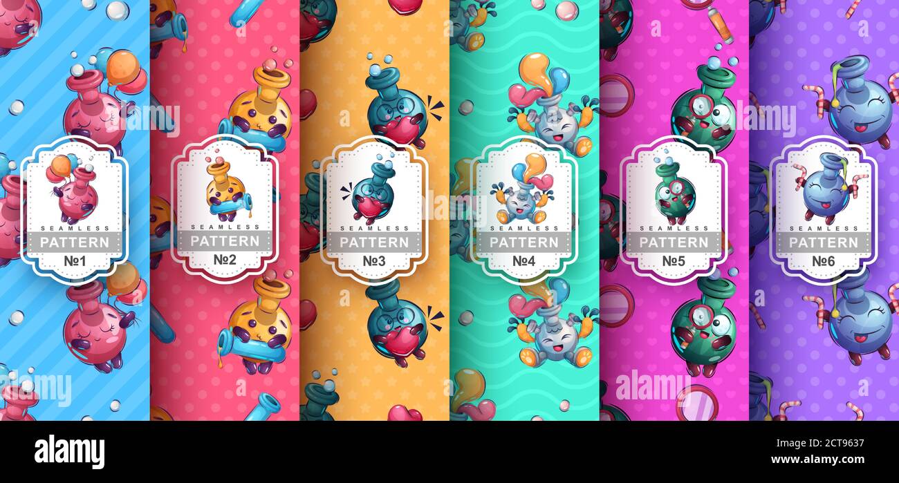 Cute flask - set seamless pattern Stock Vector