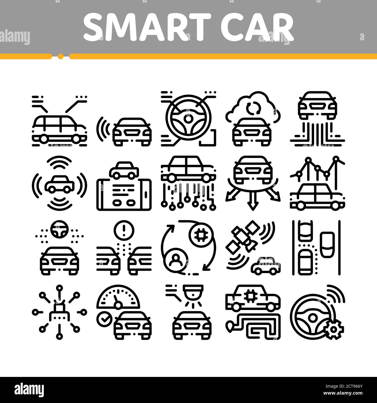 Smart Car Technology Collection Icons Set Vector Stock Vector Image ...