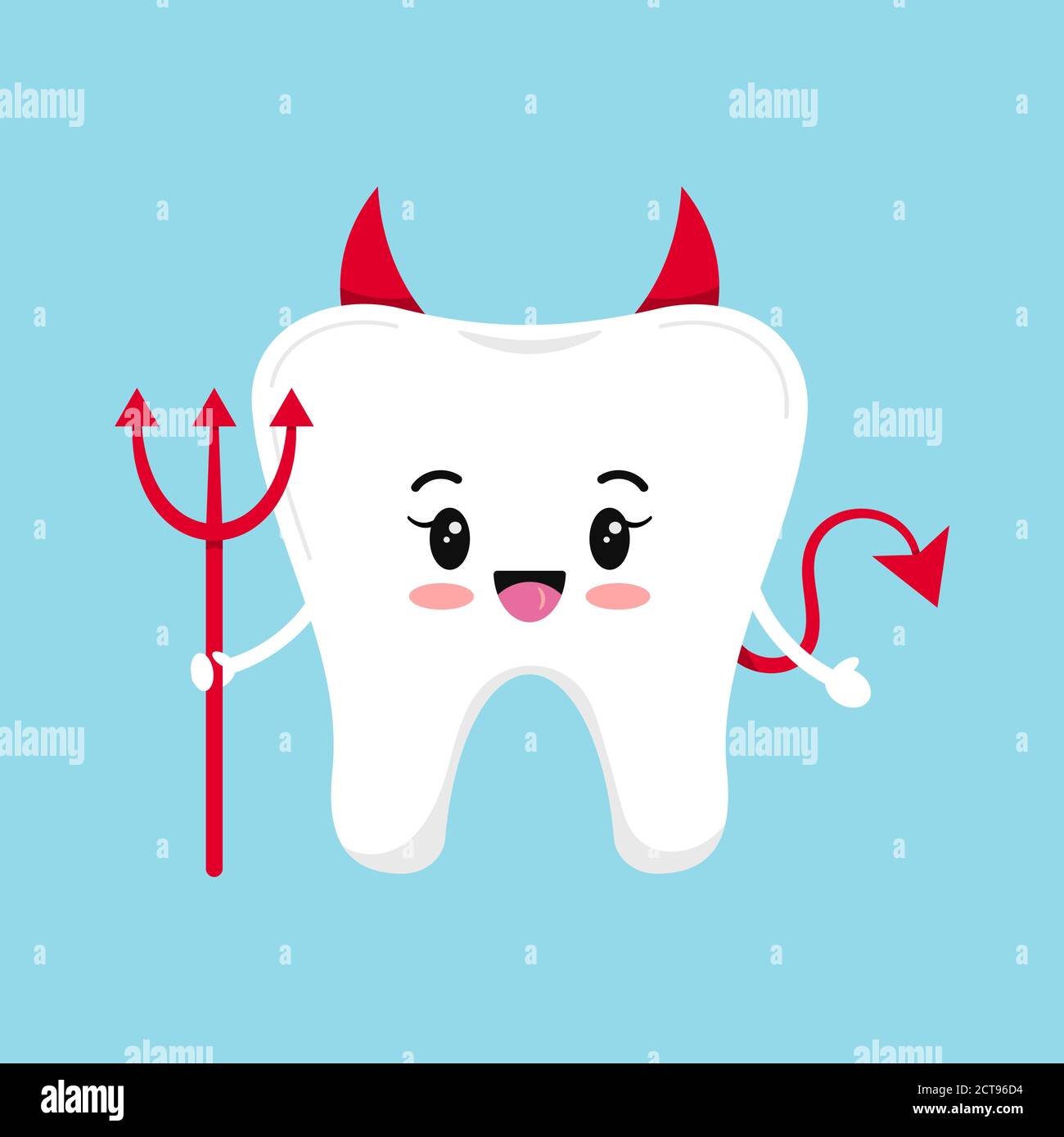 Cute tooth emoji devil isolated on blue background Stock Vector Image