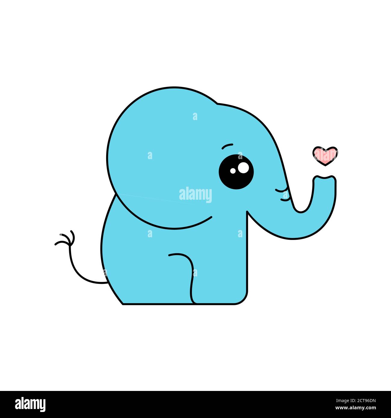 Cute blue elephant side view. Funny animal cartoon character. Elephant  sitting. Kawaii. Baby elephant with heart. Childish drawing with   Stock Vector Image & Art - Alamy