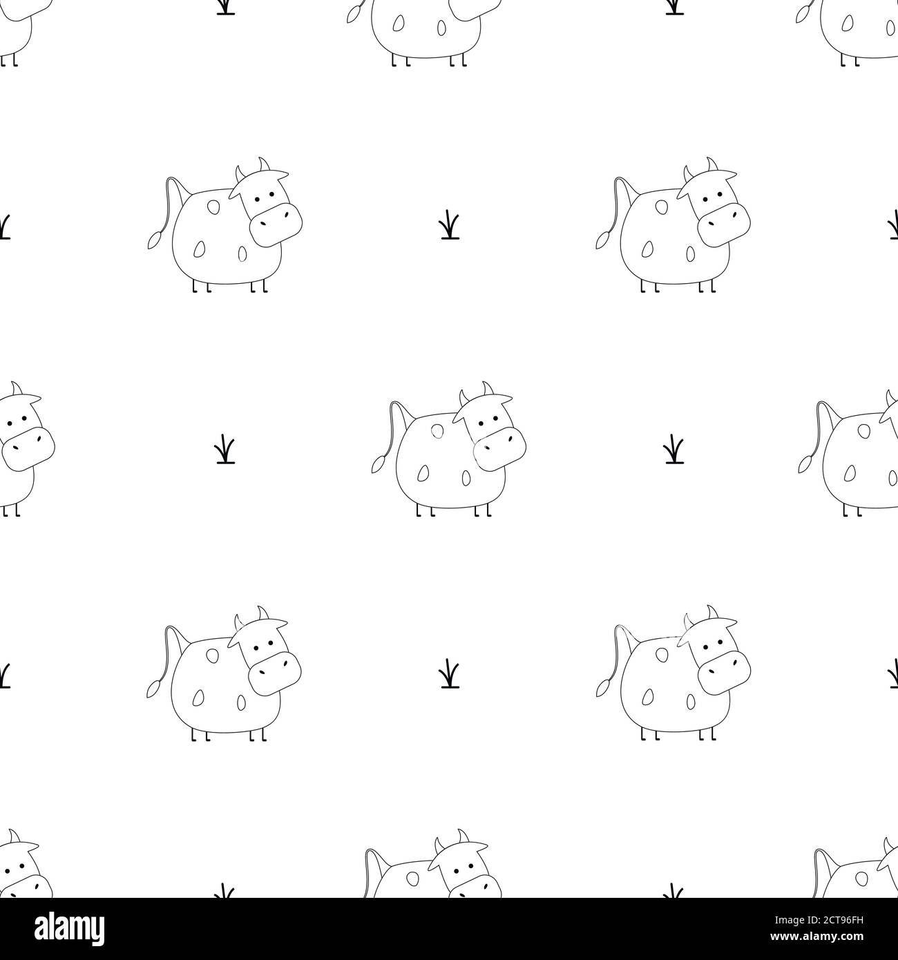 Seamless pattern vector cute cow in the meadow Stock Vector Image & Art ...