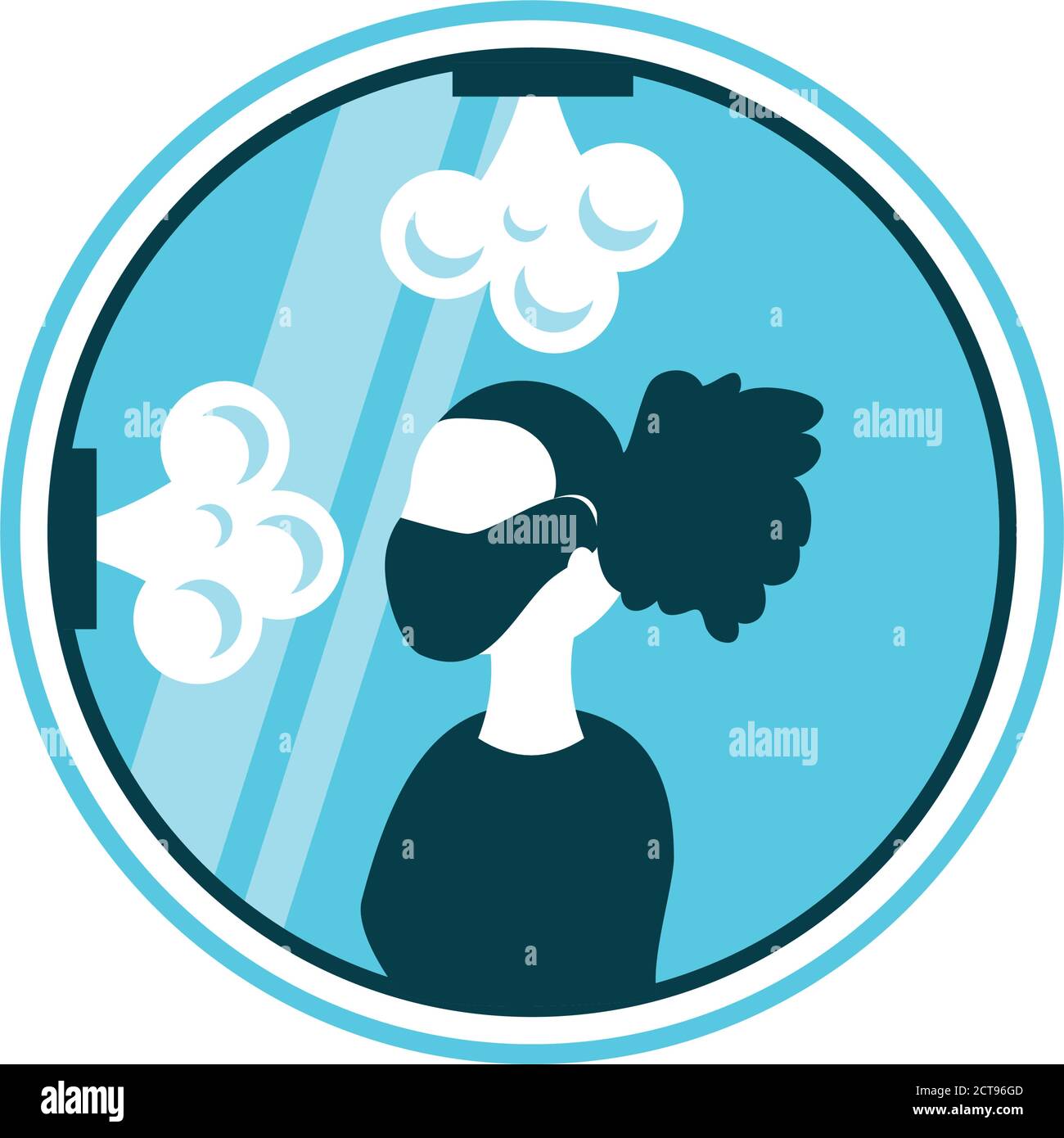 woman with medical mask in desinfection machine detailed style icon design of New normal and Covid 19 virus theme Vector illustration Stock Vector