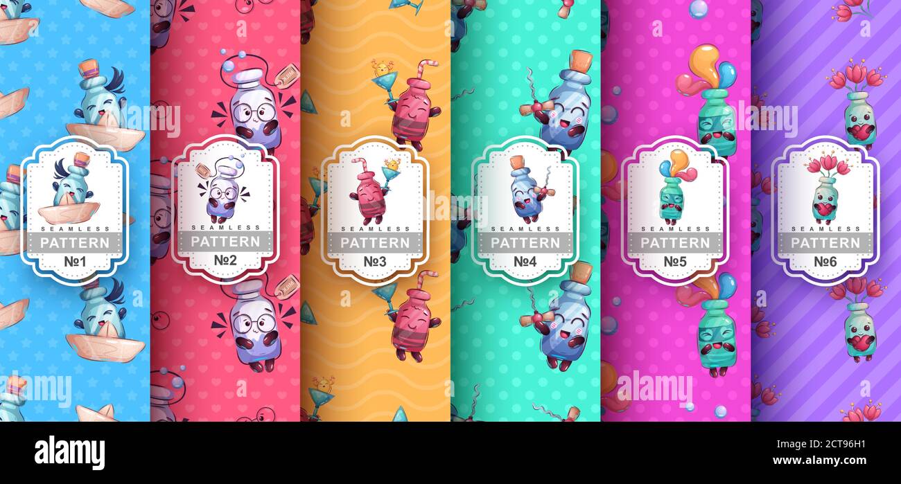 Adorable bottle - set seamless pattern Stock Vector