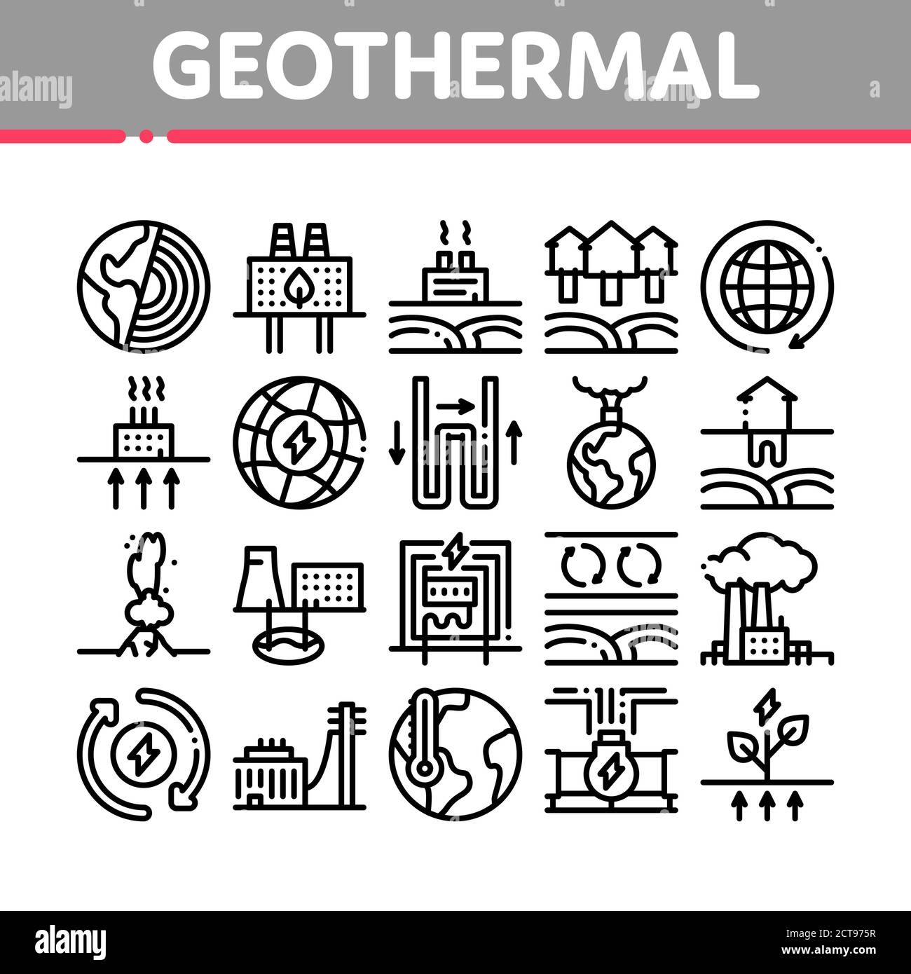 Geothermal Energy Collection Icons Set Vector Illustrations Stock ...
