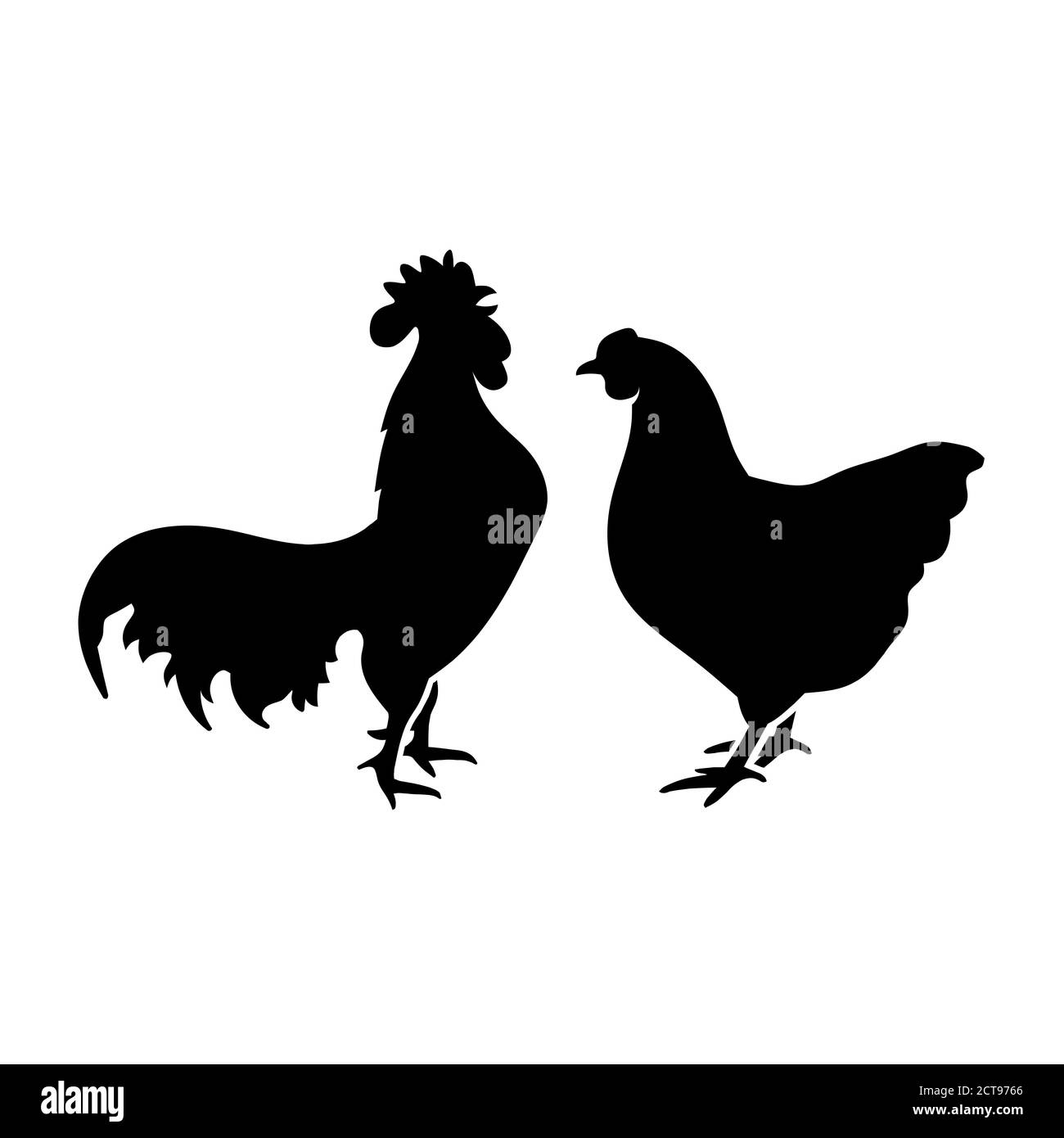 Farm animal silhouette in black on a white background ,chicken Silhouettes isolated on white vector Stock Vector