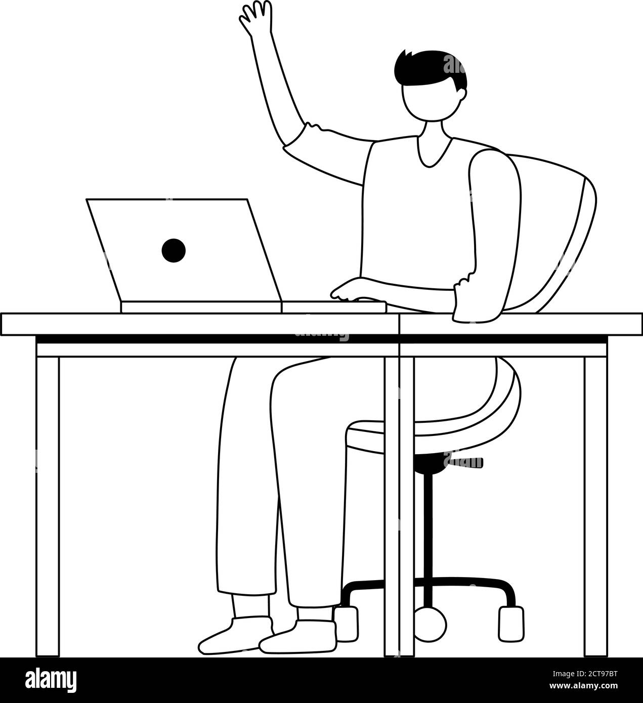 young man using laptop on desk isolated design white background vector