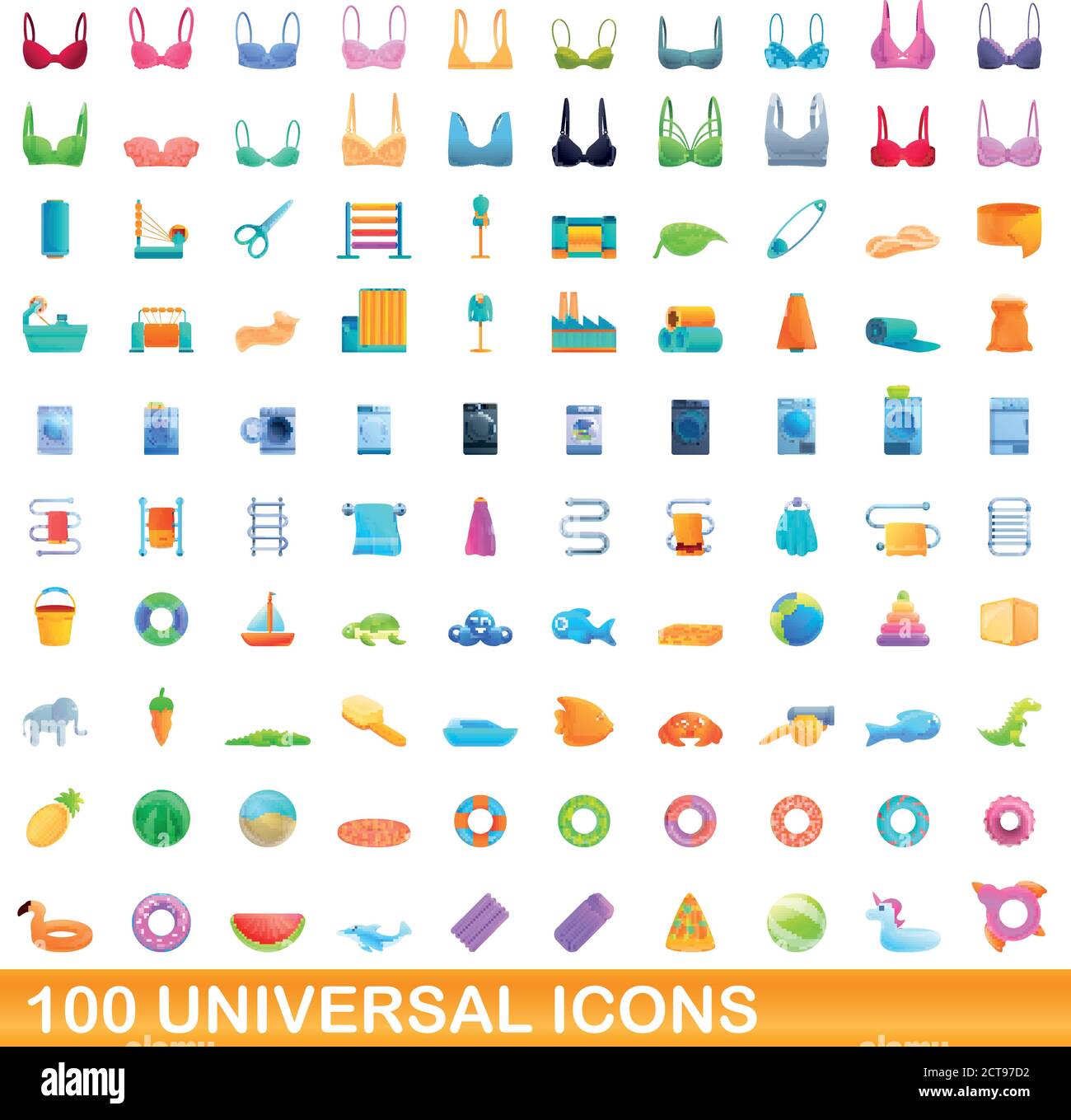 100 universal icons set. Cartoon illustration of 100 universal icons ...