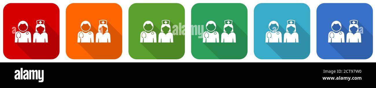 Doctor icon set, flat design vector illustration in 6 colors options ...