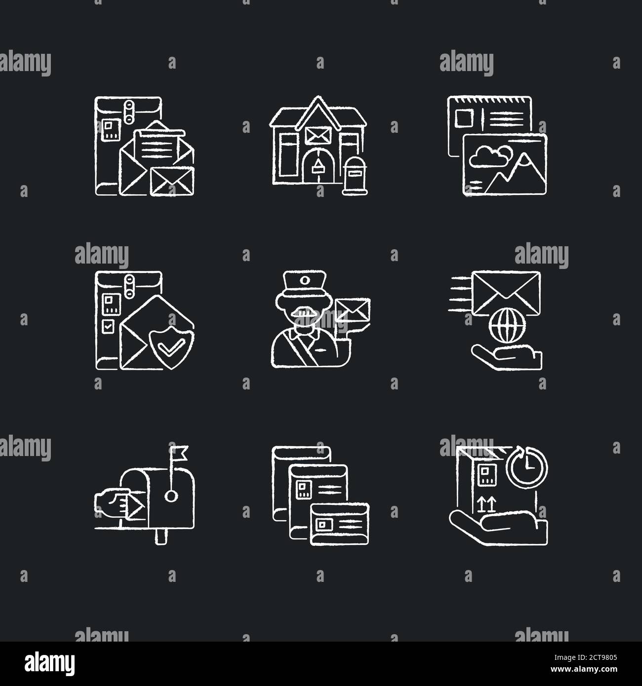 Post office chalk white icons set on black background Stock Vector ...