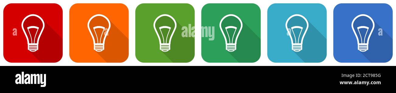 Bulb icon set, flat design vector illustration in 6 colors options for ...