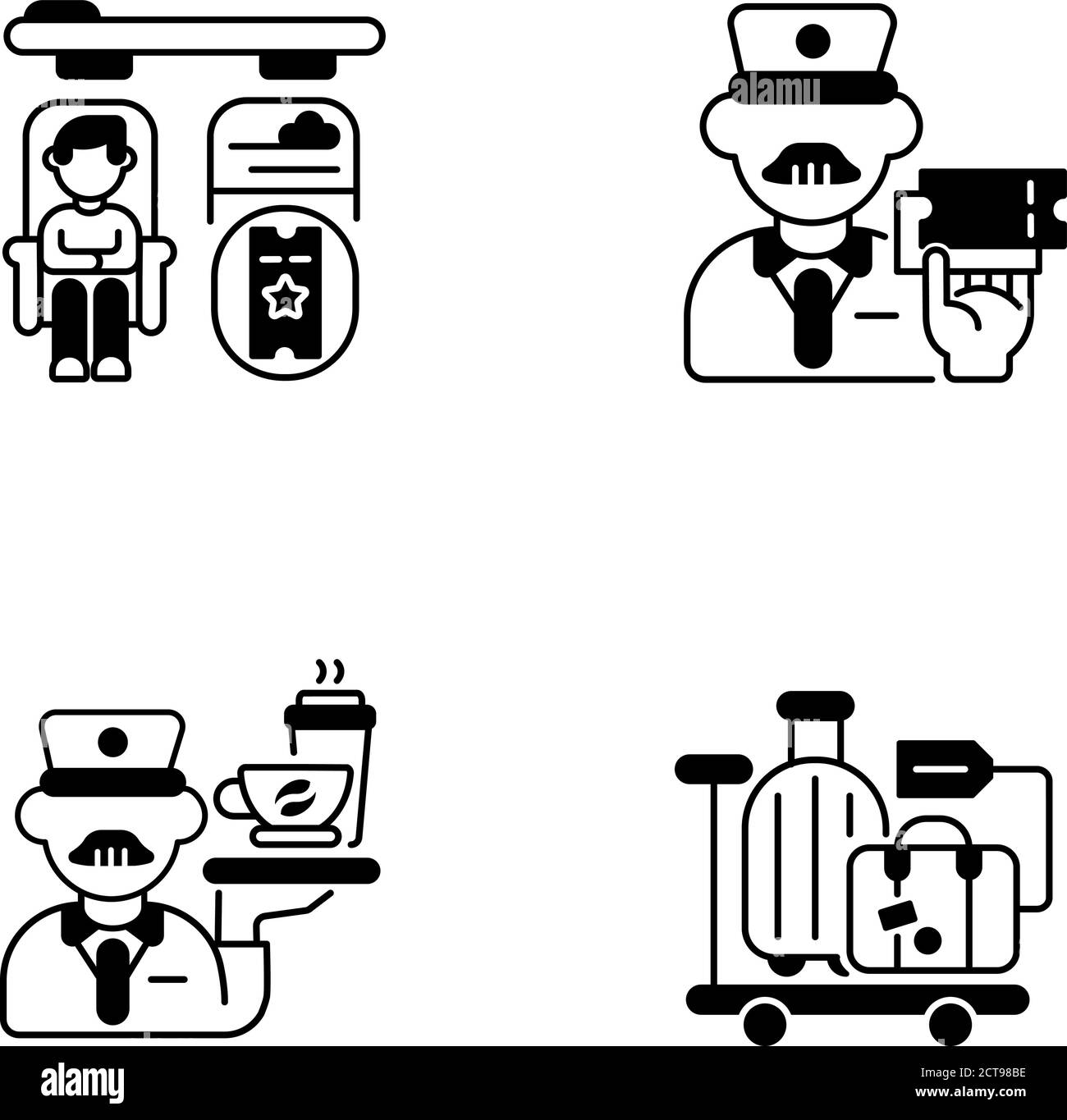 Premium railway service black linear icons set Stock Vector