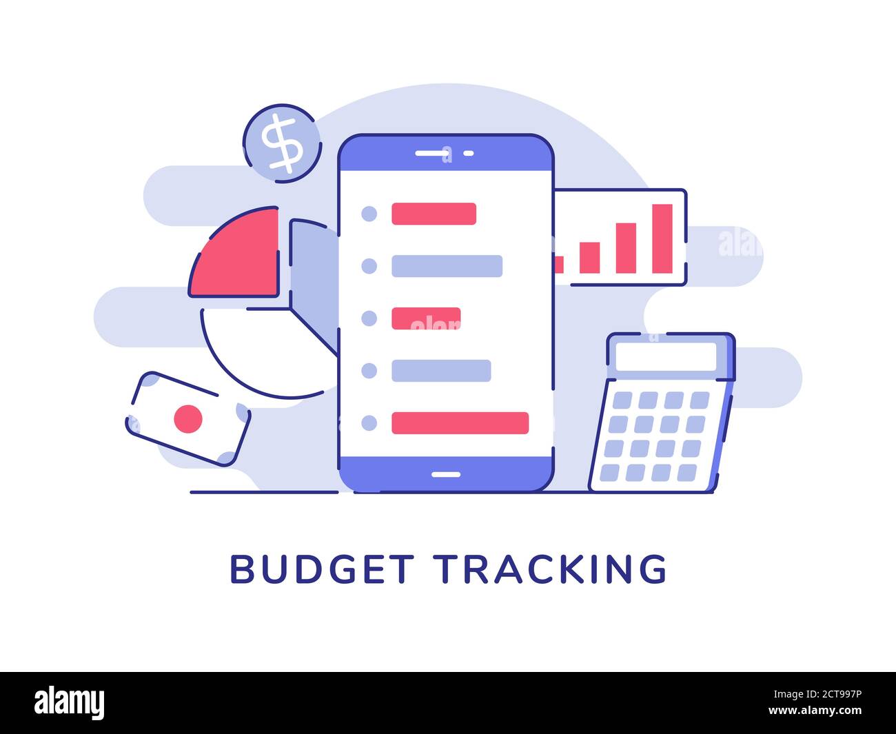 Budget tracking concept smartphone background of statistic bar pie
