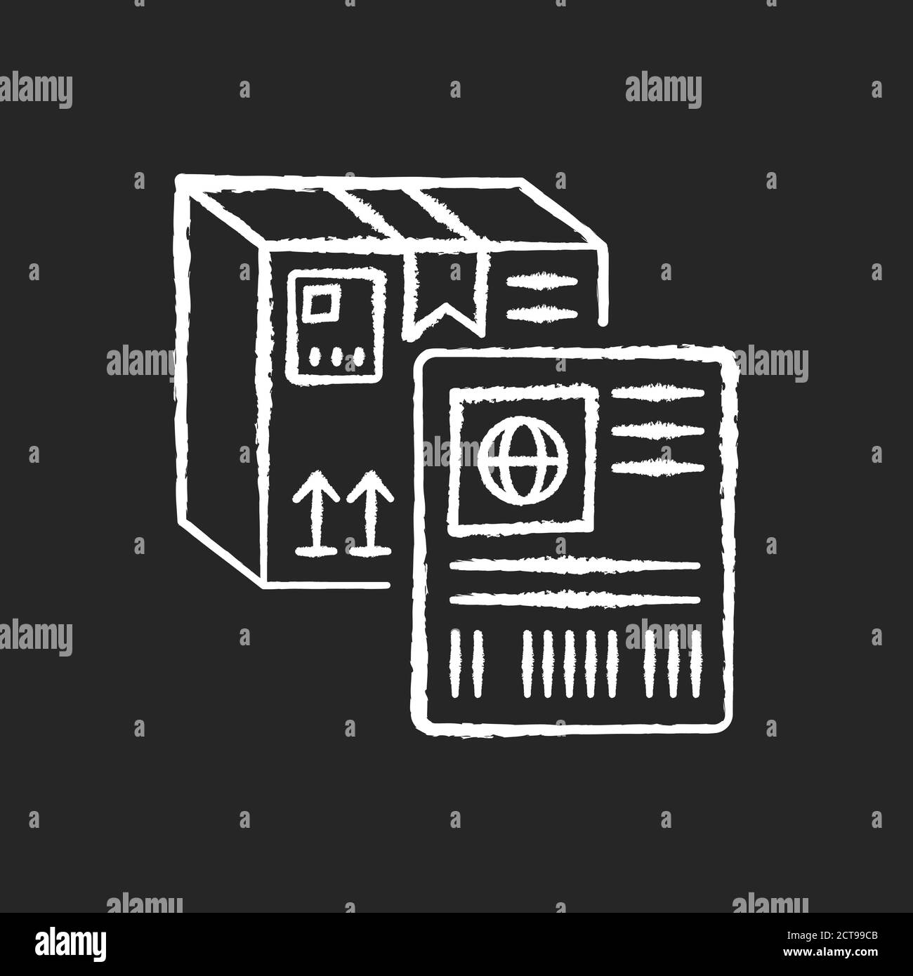 Shipping label chalk white icon on black background Stock Vector