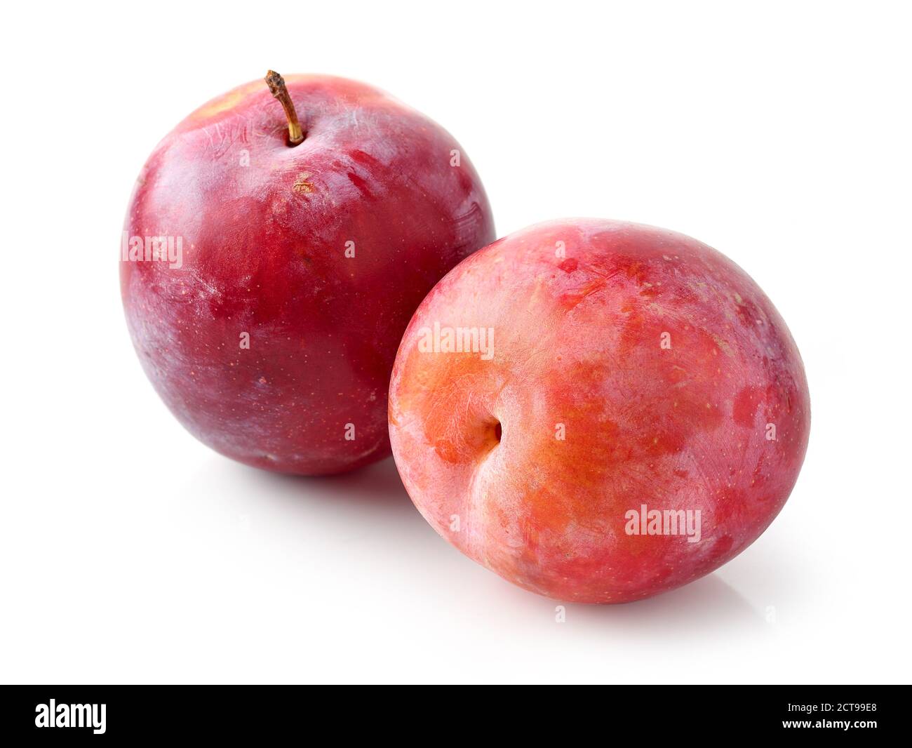 fresh ripe red plums isolated on white background Stock Photo