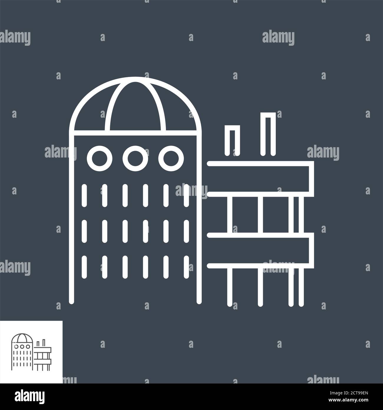 Laboratory Building related vector thin line icon. Stock Vector