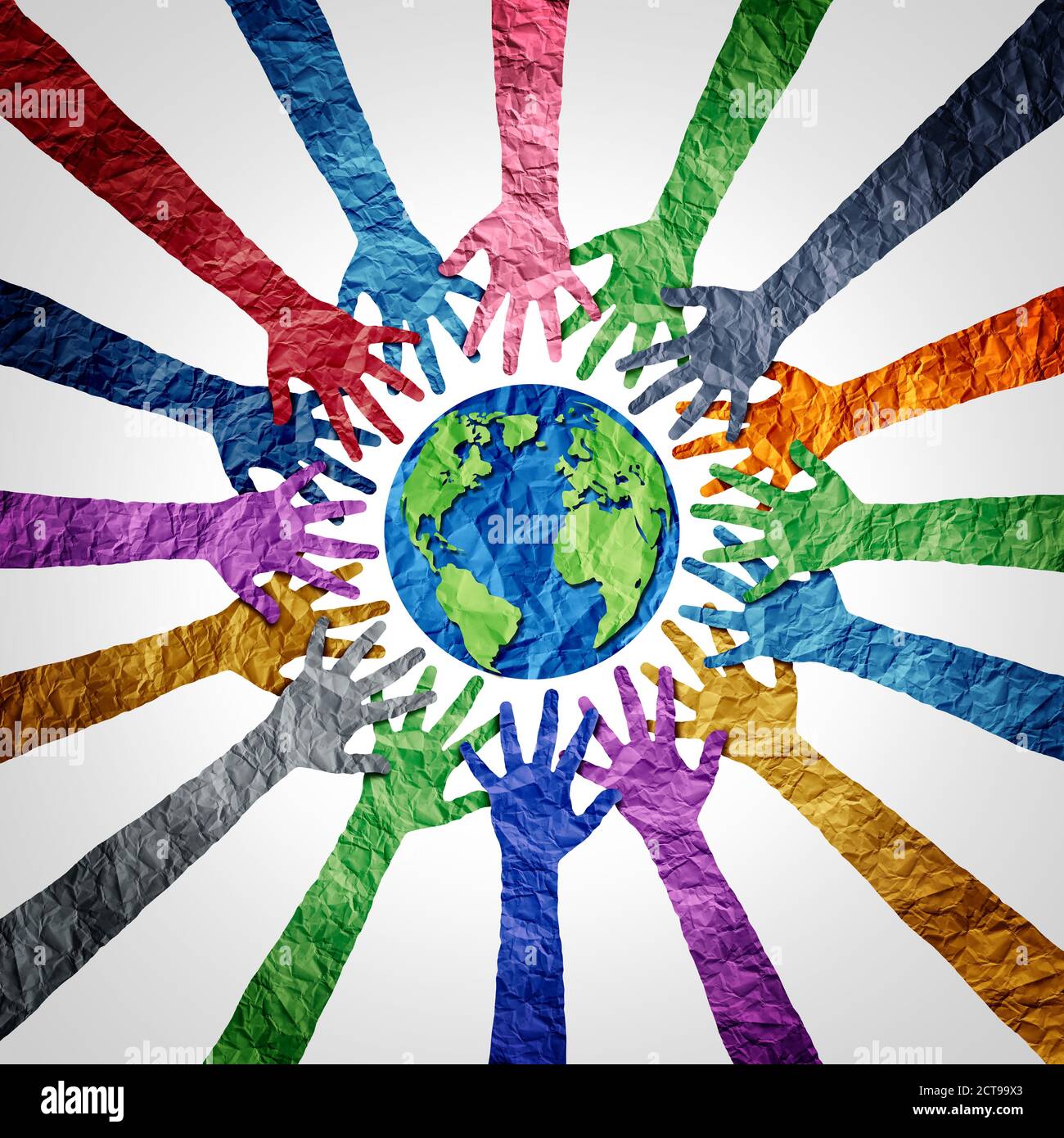Global diversity or earth day and international world culture as a concept of international people cooperation as diverse hands holding together. Stock Photo