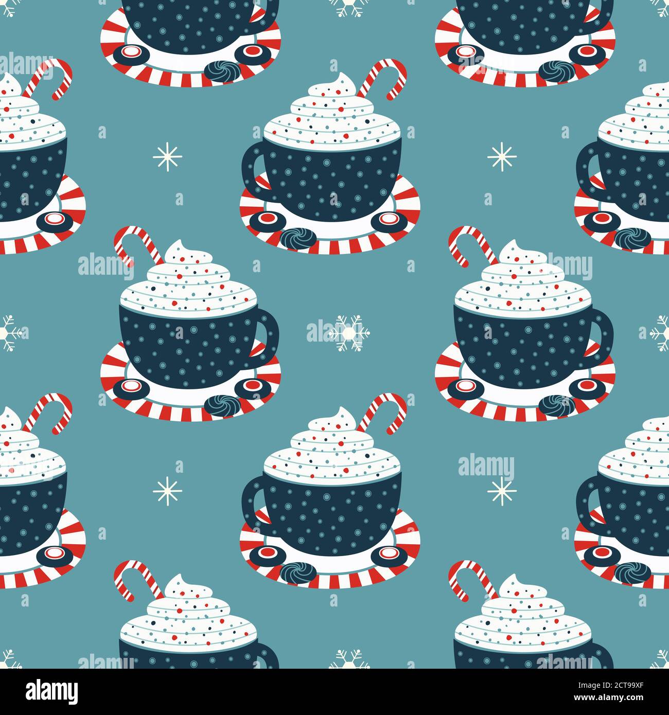 Wintertime holidays cocoa cup seamless vector pattern Stock Vector