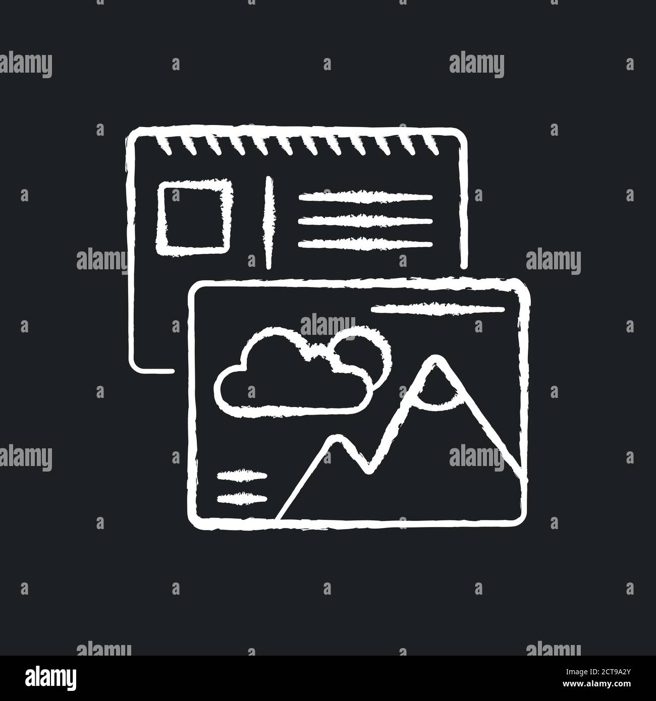 Postage cards chalk white icon on black background Stock Vector