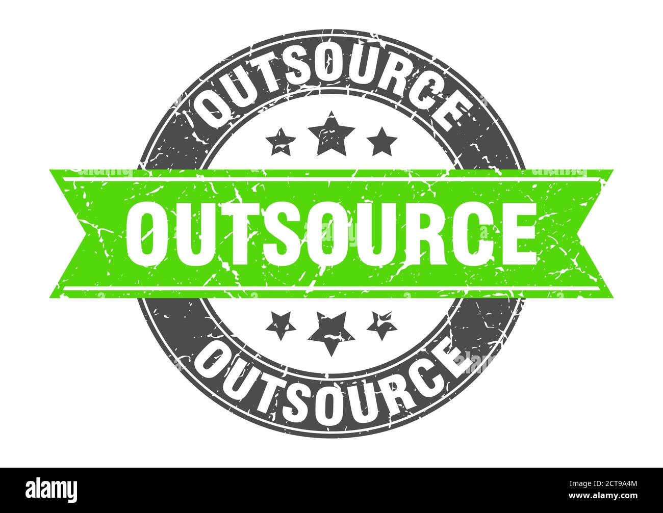 outsource round stamp with ribbon. sign. label Stock Vector